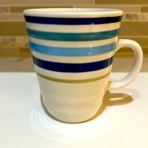 Multi colored striped 18 oz white ceramic mug